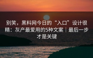 别笑，黑料网今日的“入口”设计很精：灰产最爱用的5种文案｜最后一步才是关键