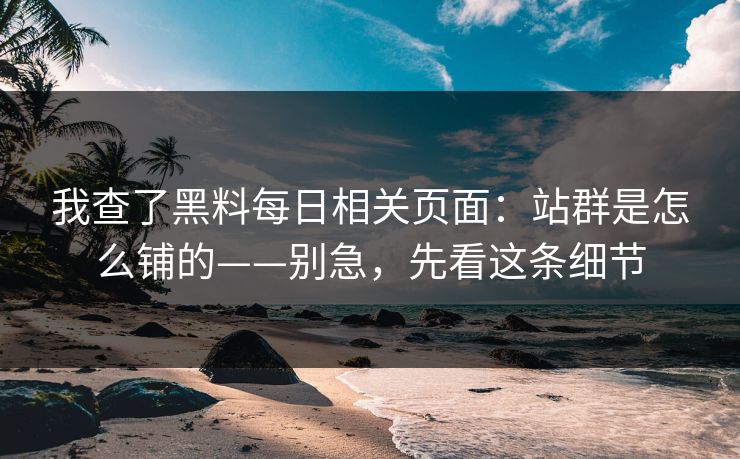 我查了黑料每日相关页面:站群是怎么铺的——别急,先看这条细节 我查了黑料每日相关页面:站群是怎么铺的——别急,先看这条细节